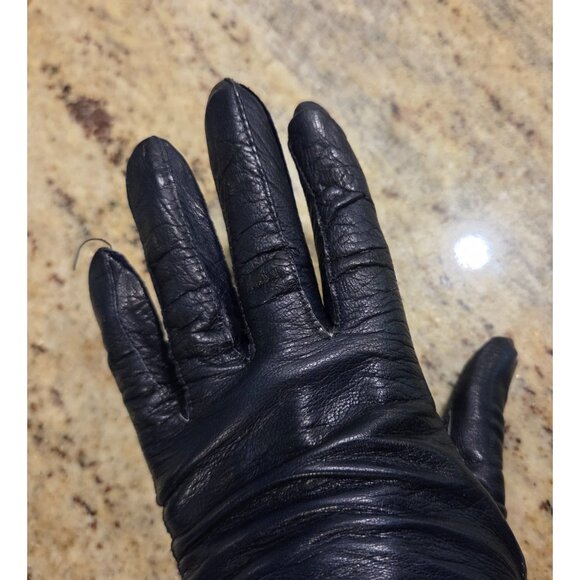 Vintage Womens Size S Blue Leather Formal 7" Short Gloves Pearly Button - Picture 11 of 14